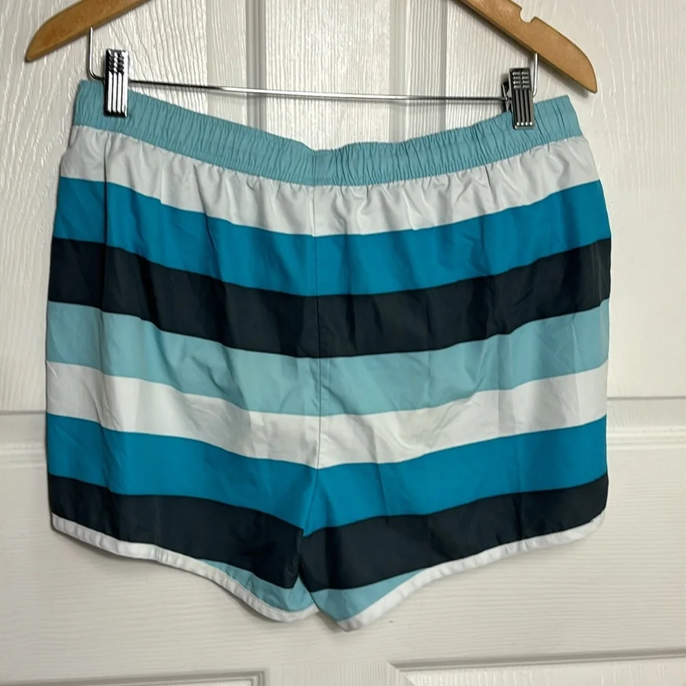 ATHLETA lined swim shorts size Large striped shorts elastic waist drawstring